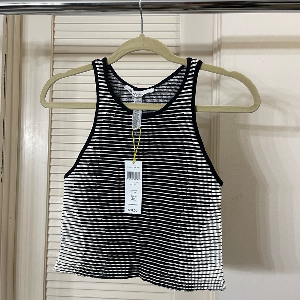BCBG NWT Black and White Stripe Cropped Tank